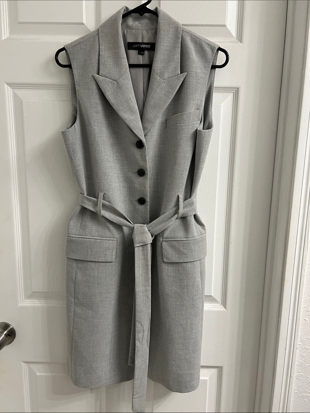 LOFT Gray Sleeveless Vest Dress with Belted Waist